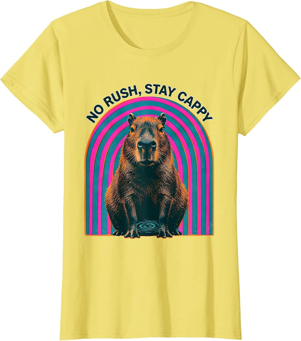 No Rush, Stay Cappy Funny Capybara Meme Animal Humor T-Shirt - Lemon Yellow