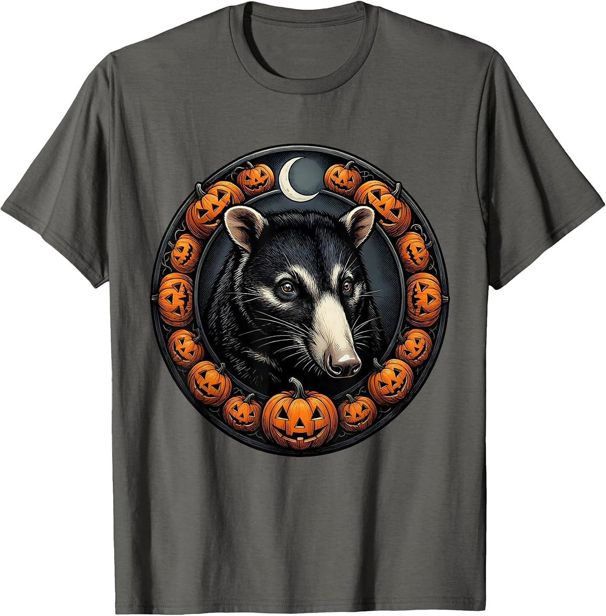 Men's Opossum Moon Vintage Gothic Halloween Spooky Novelty T-Shirt - Asphalt Grey
