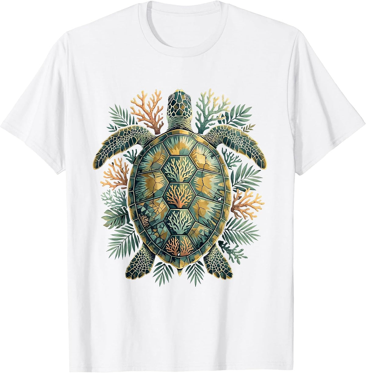 Men's Aloha Sea Turtle Coral Reef Graphic Tee T-Shirt - White