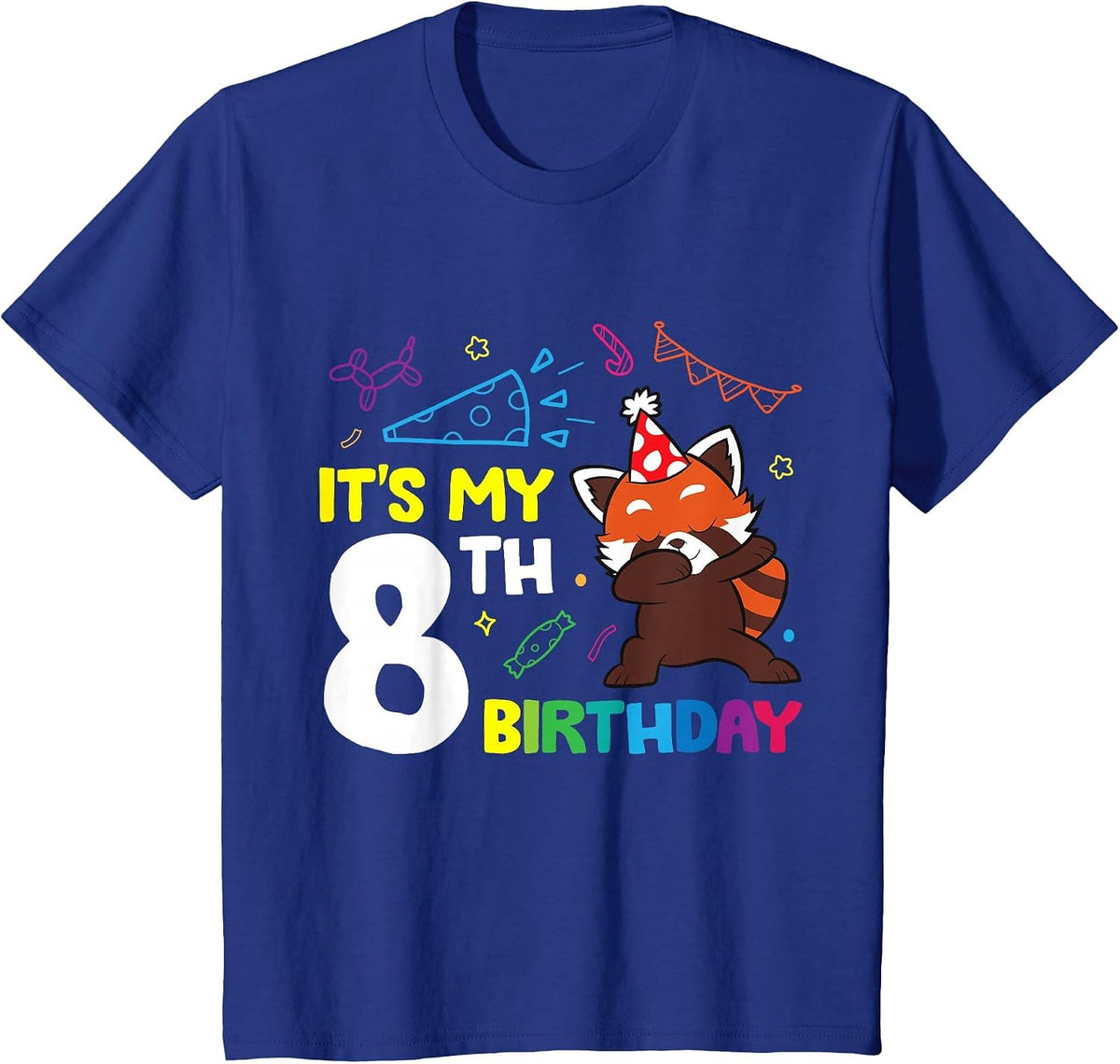 Red Panda Birthday It's My 8th Birthday Red Panda T-Shirt - Royal Blue