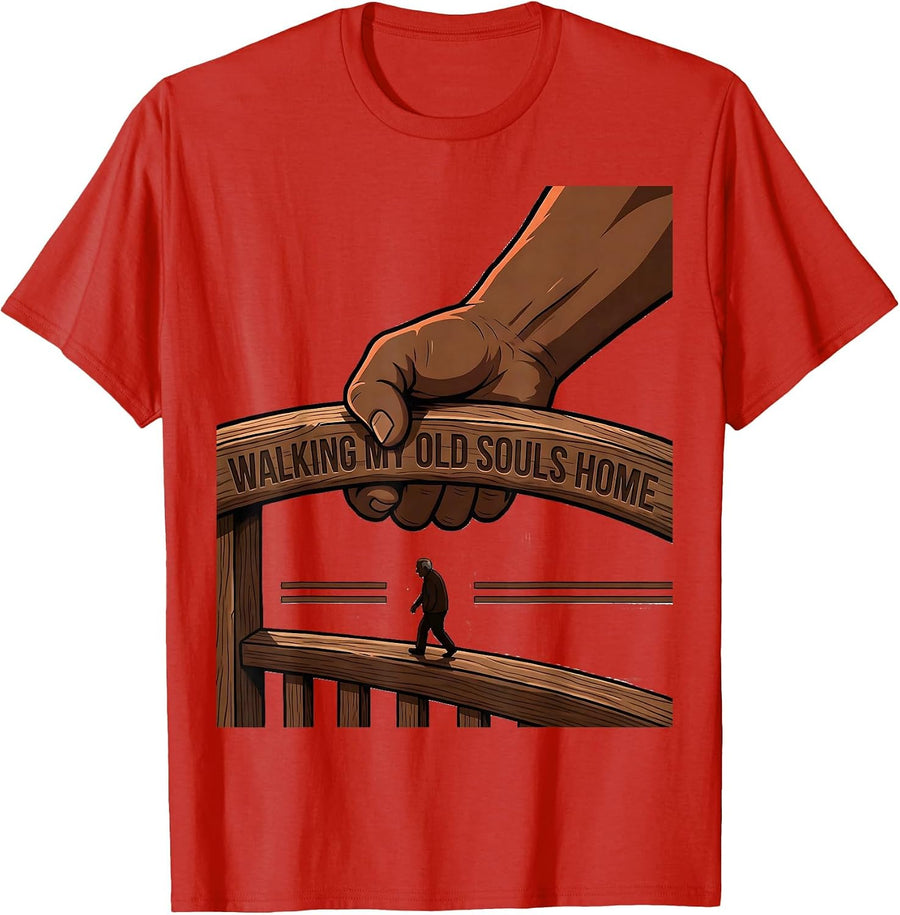 Men's Walking My Old Souls Home Funny Nurse Healthcare Worker T-Shirt - Red