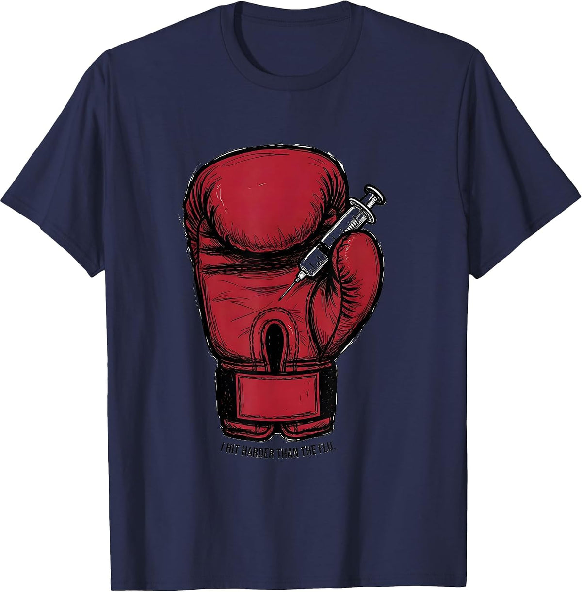 Men's I Hit Harder Than The Flu Funny Nurse Doctor Vaccine Humor T-Shirt - Navy Blue