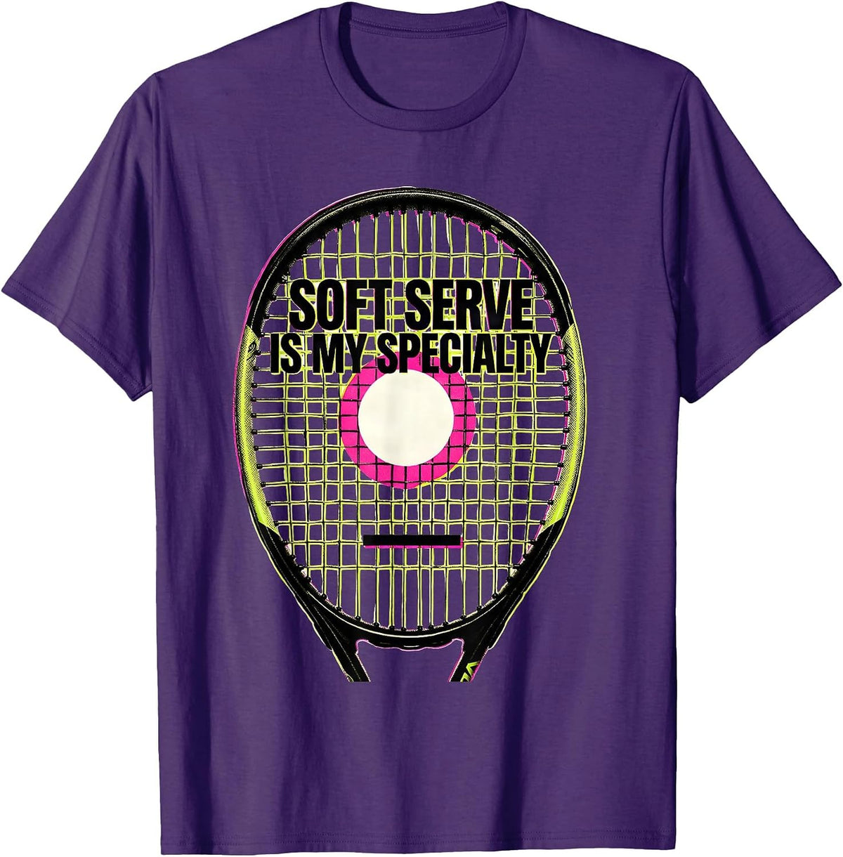Men's Soft Serve Is My Specialty Funny Tennis Player Racket Humor T-Shirt - Purple