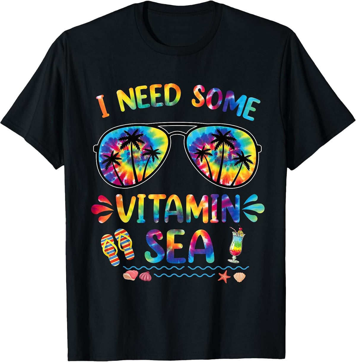 I Need Some Vitamin Sea Cool Summer Saying Beach-min T-Shirt - Black