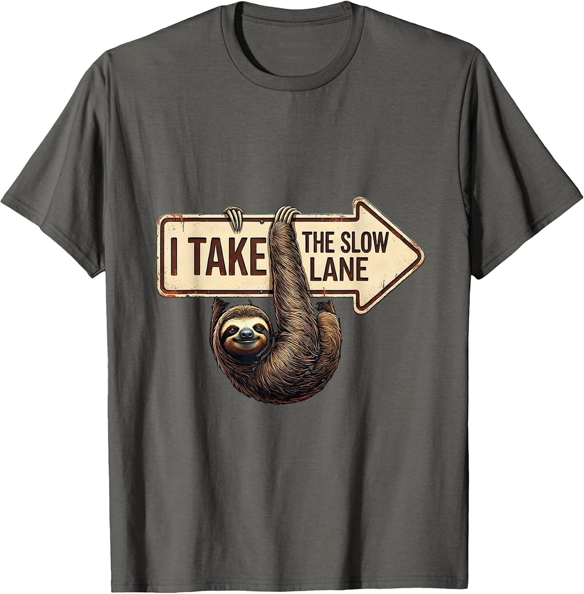 Men's I Take The Slow Lane Funny Sloth Lover Humor T-Shirt - Asphalt Grey