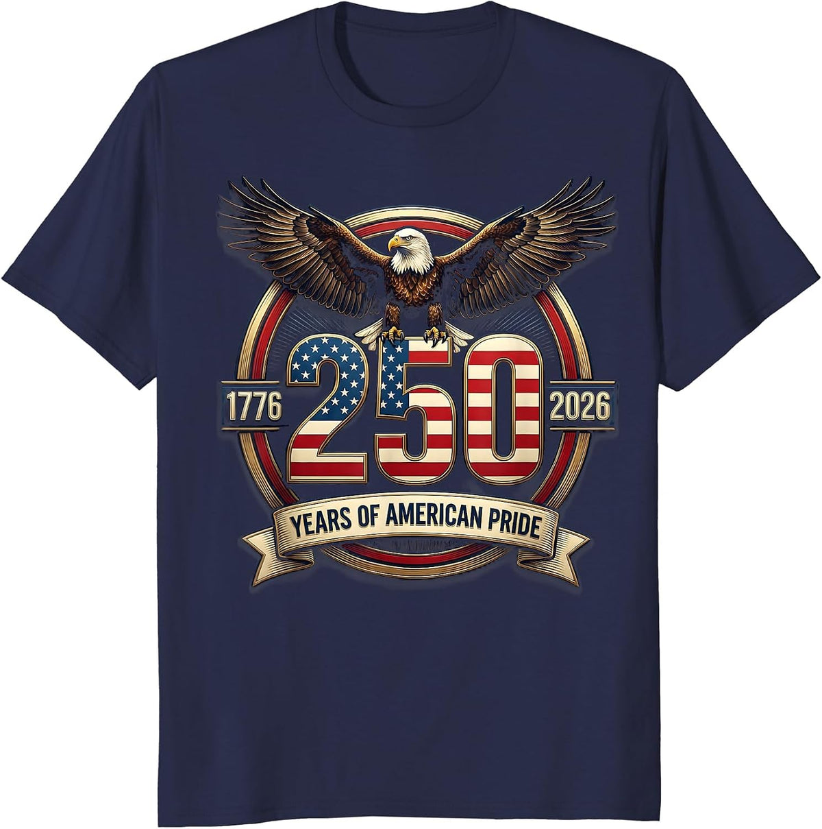 250 Years of American Pride Bold Anniversary Design T-Shirt - Navy Blue