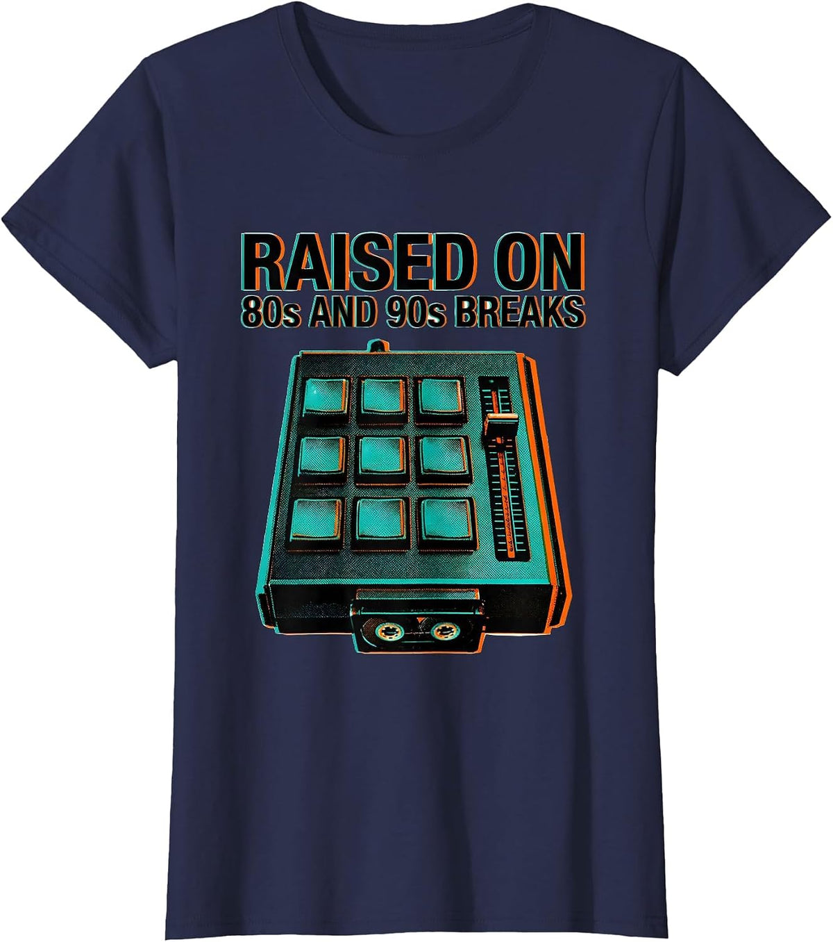 Women's Raised On 80s And 90s Breaks Vintage Hip Hop Rap Lyric T-Shirt - Navy Blue
