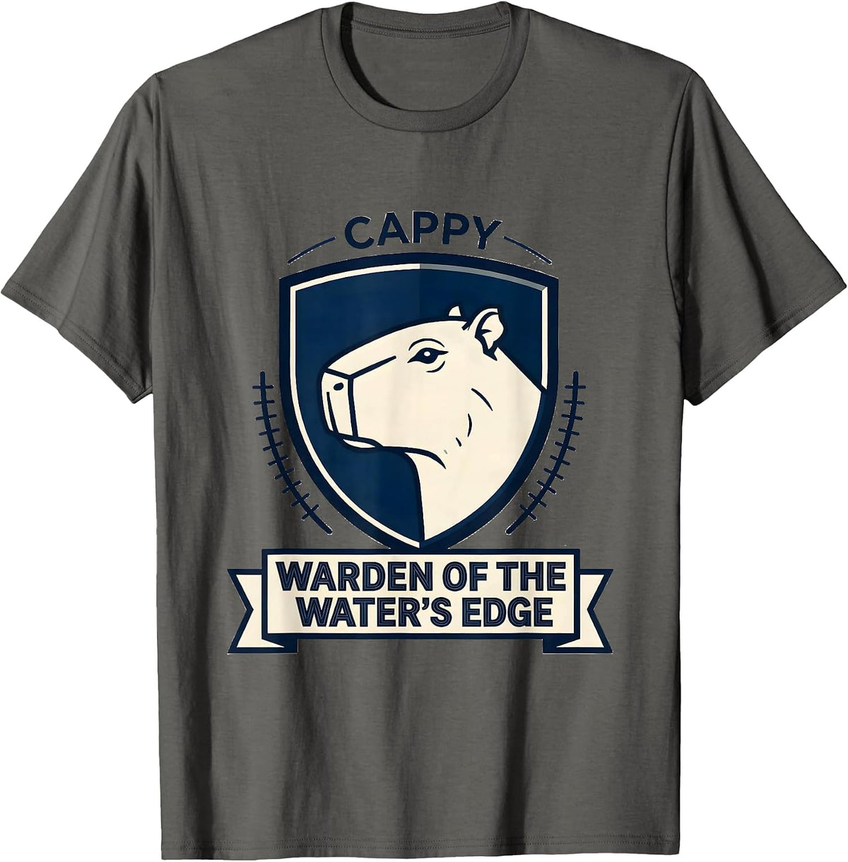 Cappy Warden of the Water's Edge Funny Capybara Meme Humor T-Shirt - Asphalt Grey