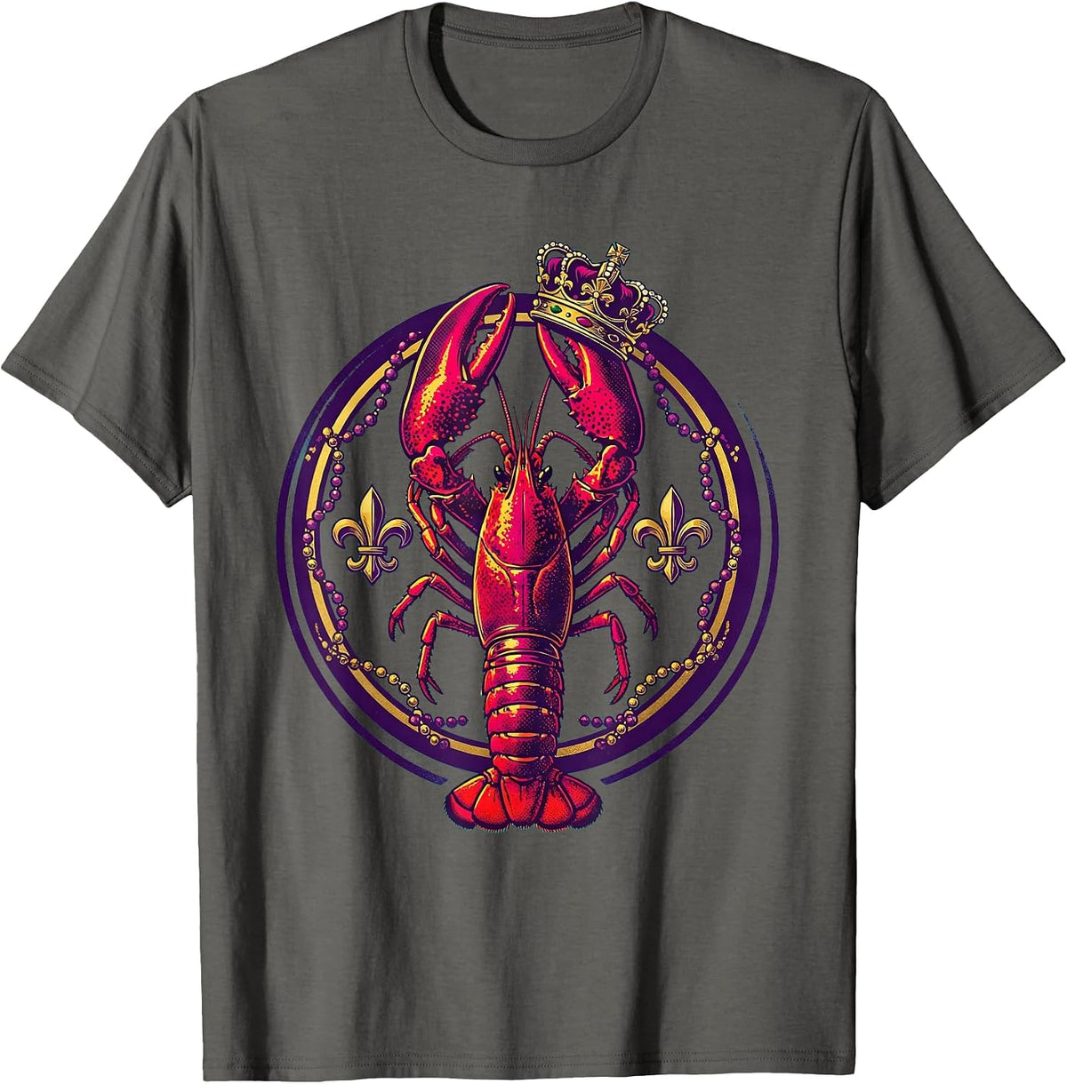 Men's Crowned Crawfish Mardi Gras Festive Graphic T-Shirt - Asphalt Grey