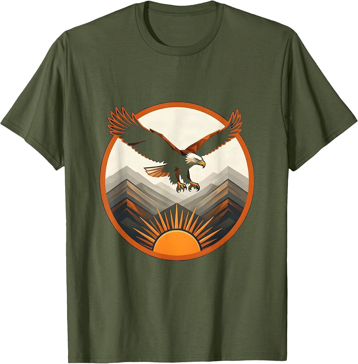 Men's Eagle Soaring Over Misty Morning Valley T-Shirt - Olive Green