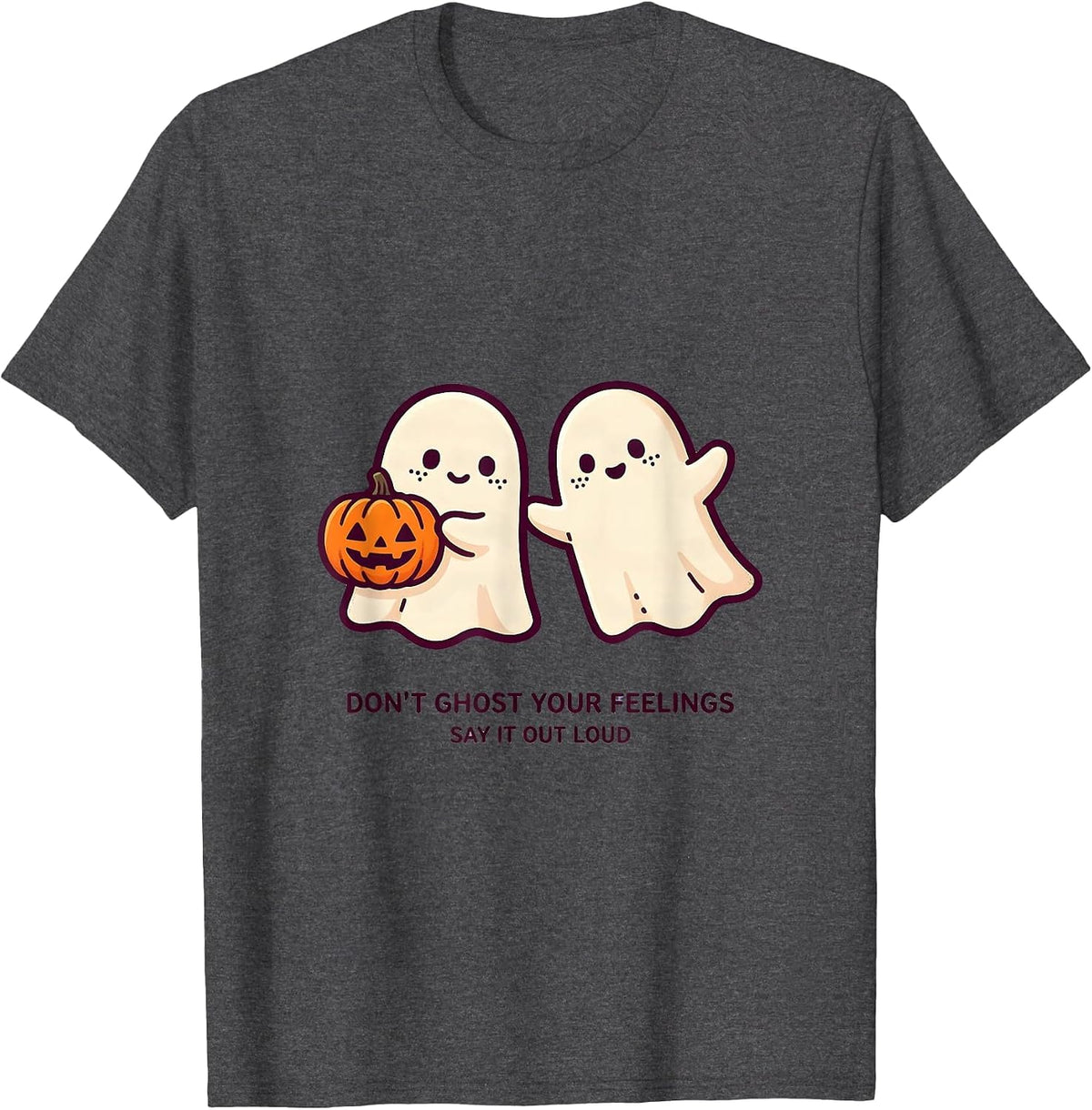 Men's Don't Ghost Your Feelings—Say It Out Loud Cute Kawaii T-Shirt - Dark Heather Grey