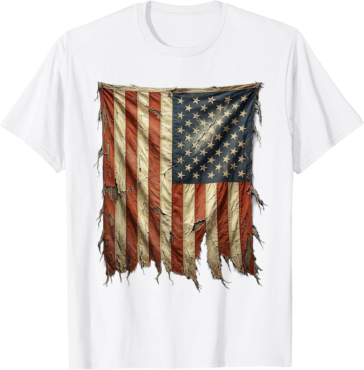 Men's Eagle Soaring Over Tattered American Flag T-Shirt - White