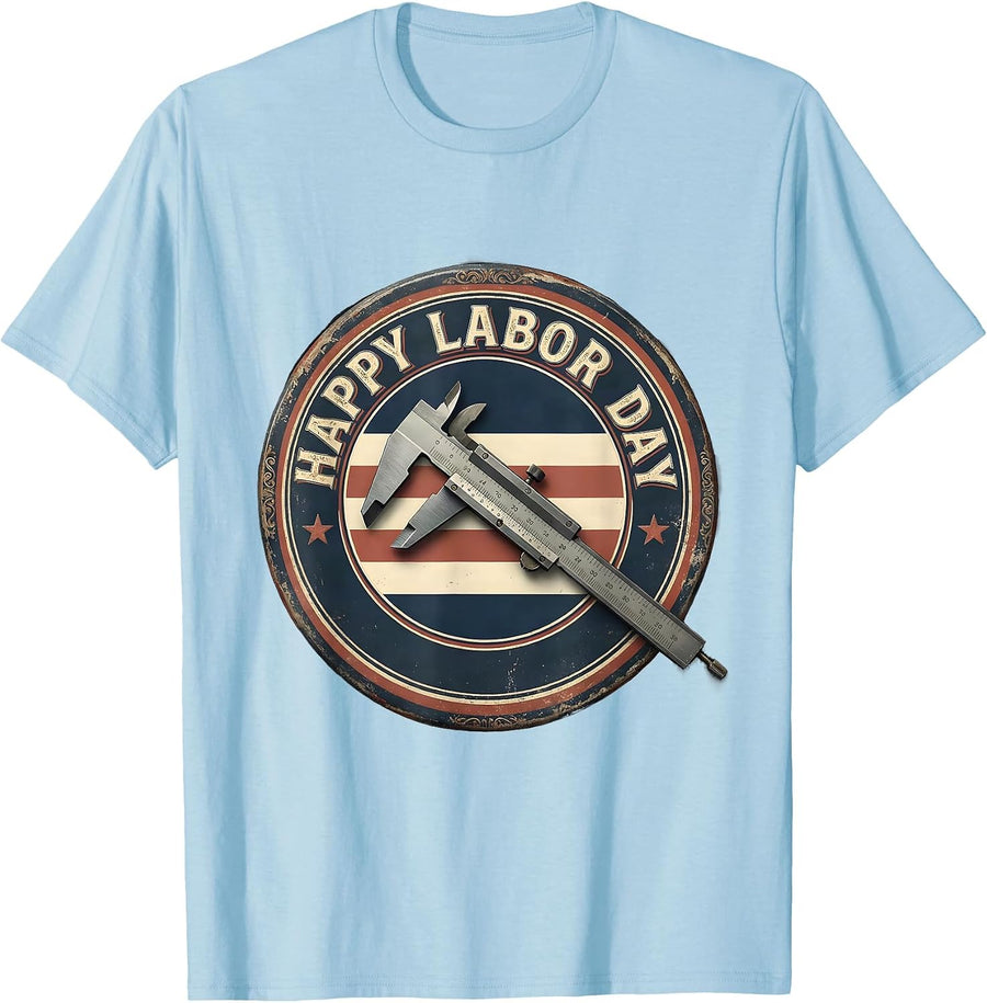 Men's Happy Labor Day Vintage Badge Union Worker Patriotic T-Shirt - Baby Blue