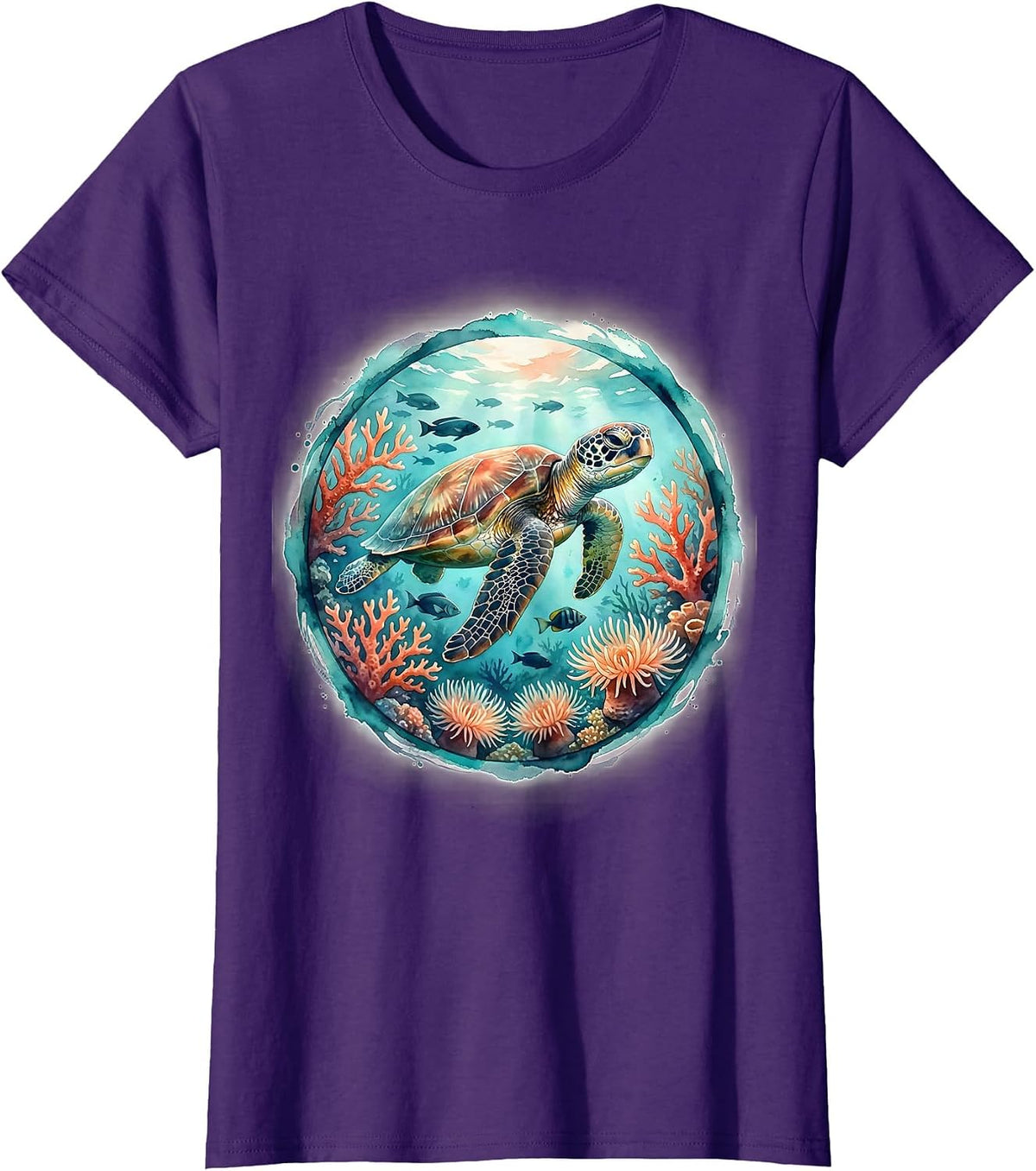 Women's Costa Rica Sea Turtle Coral Reef Illustration T-Shirt - Purple