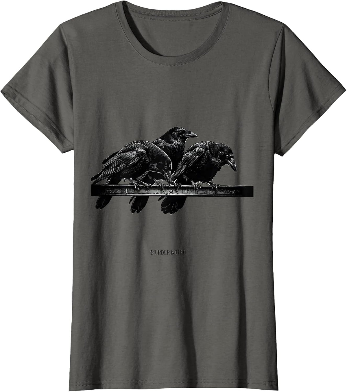 Women's Murder Noted Monochromatic Crow Dark Humor Gothic Bird Lover T-Shirt - Asphalt Grey