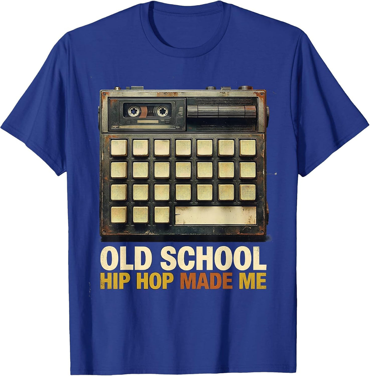 Men's Old School Hip Hop Made Me Vintage Retro Cassette Rap T-Shirt - Royal Blue