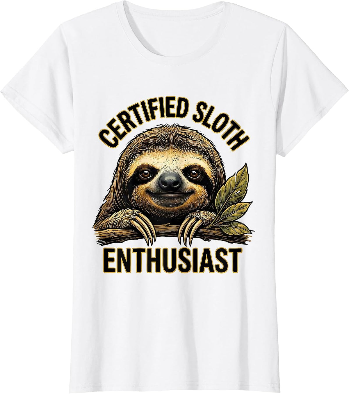 Certified Sloth Enthusiast Funny Sloth Lover Gift T-Shirt - White