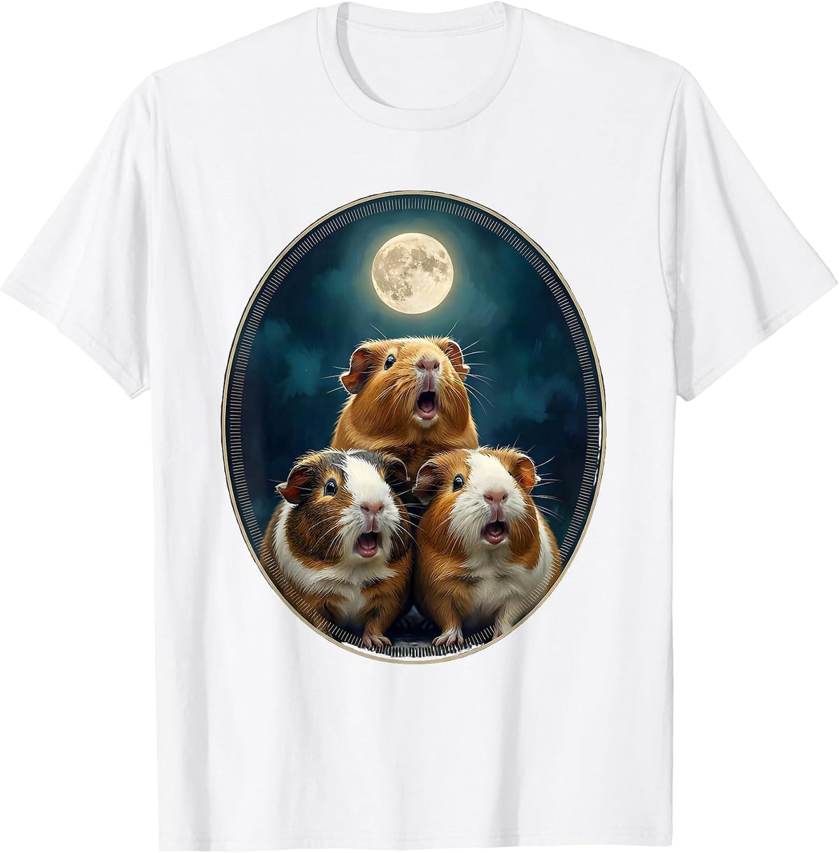 Men's Three Guinea Pig Moon Meme Parody Novelty Humor T-Shirt - White