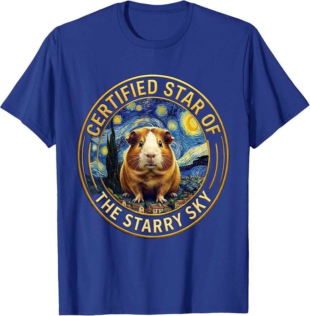 Certified Star Of The Starry Sky Funny Guinea Pig Van Gogh T-Shirt - Royal Blue