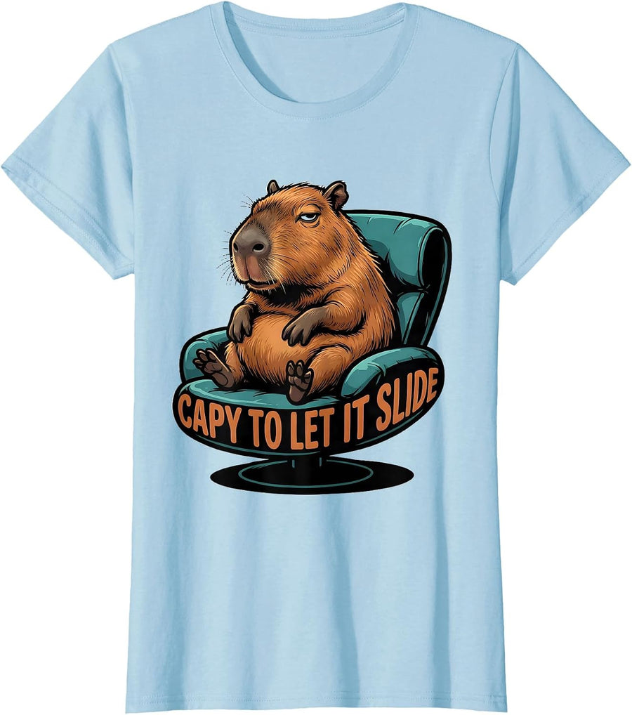 Women's Capy To Let It Slide Funny Capybara Gamer Meme Humor T-Shirt - Baby Blue