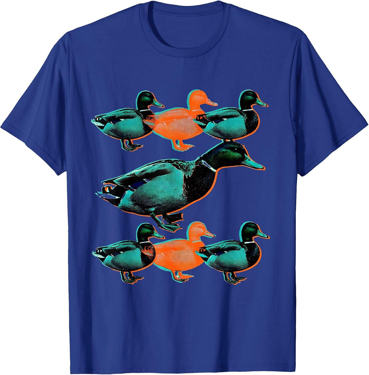 Duck Silhouettes Risograph Funny Novelty Gift T-Shirt - Royal Blue