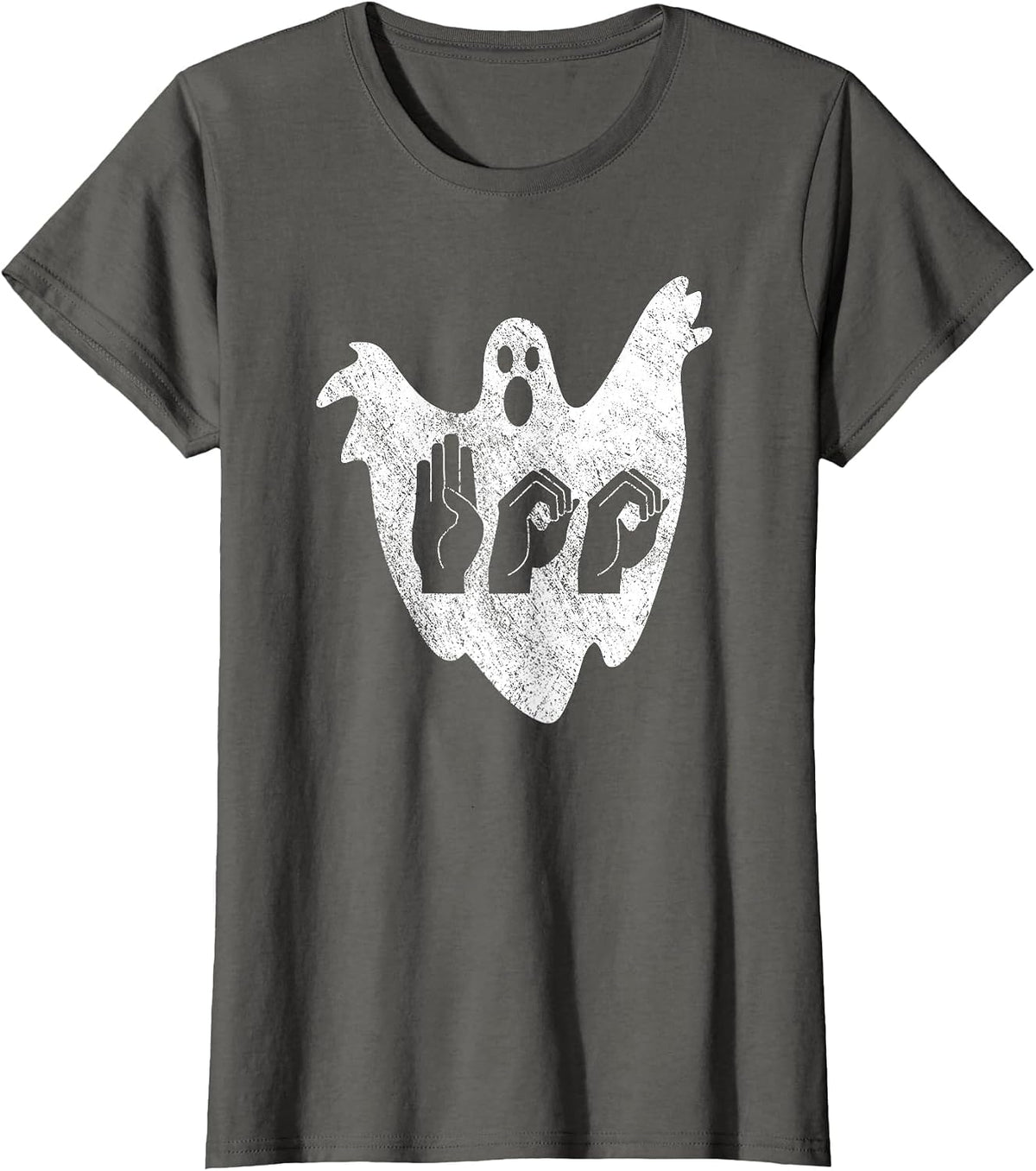 Funny ASL American Sign Language Halloween T-Shirt - Asphalt Grey