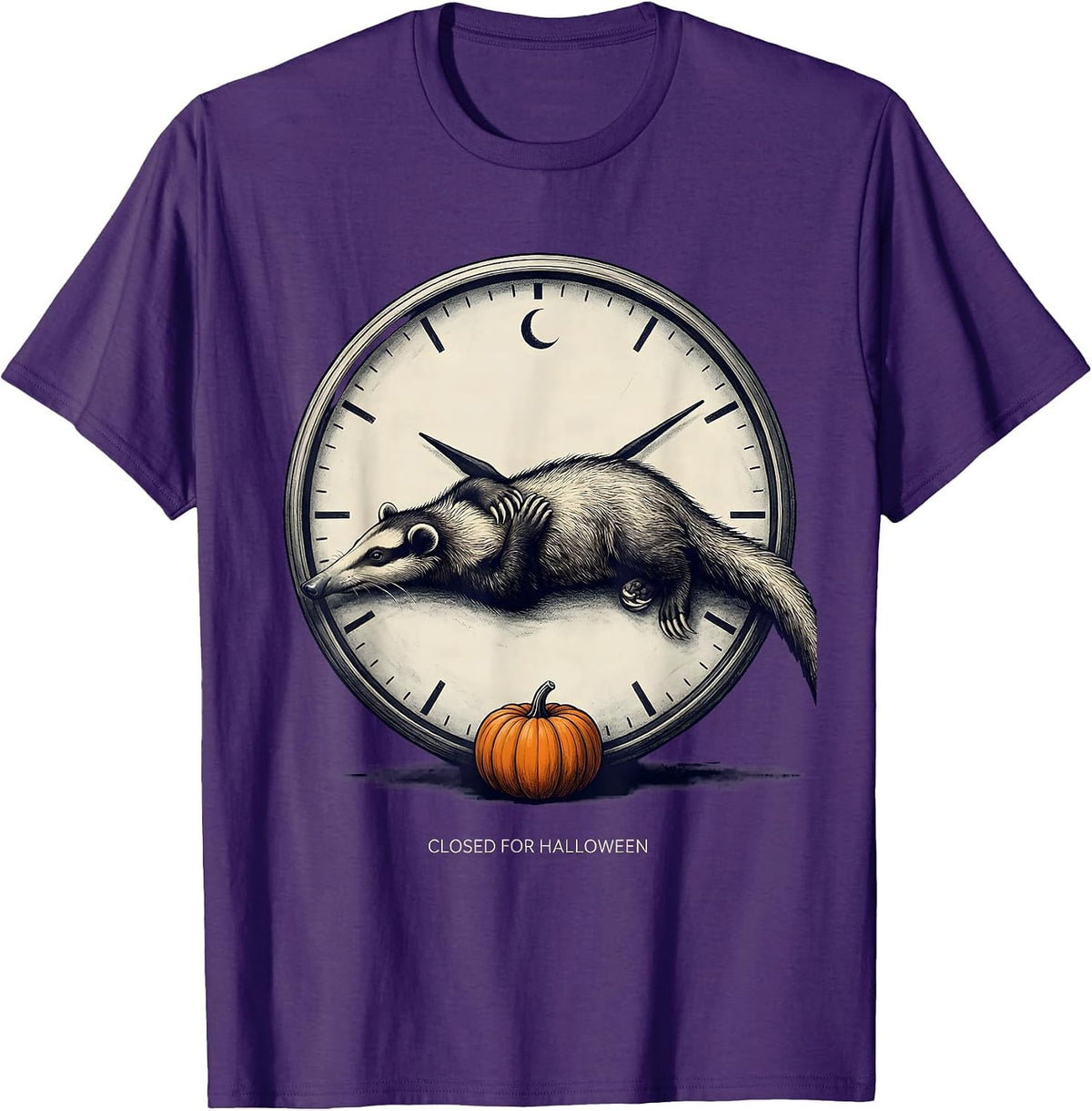 Closed For Halloween Whimsical Spooky Opossum Halloween T-Shirt - Purple