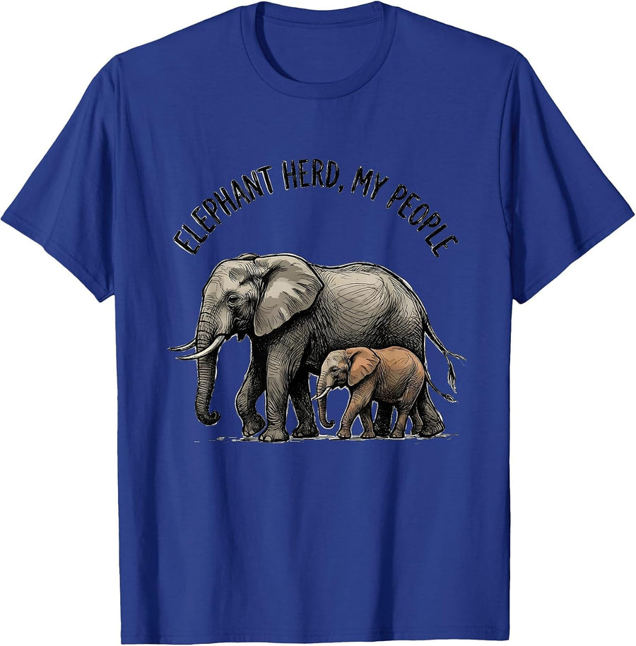 Elephant Herd My People Hand Sketched Elephant Lover T-Shirt - Royal Blue