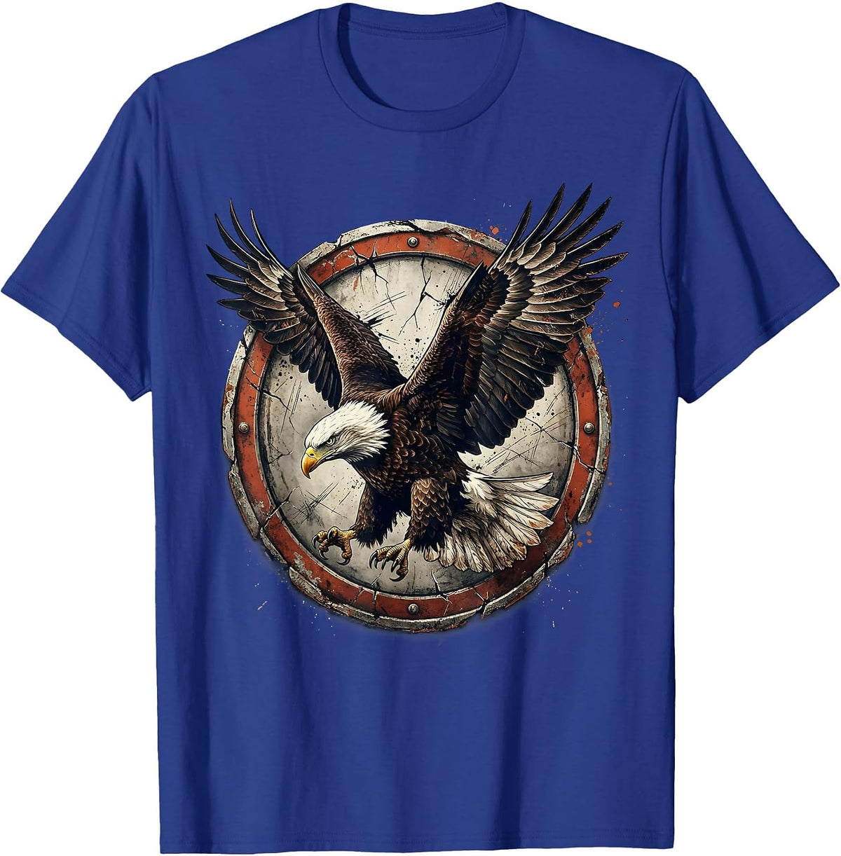 Patriotic Eagle Diving Wings Spread Illustration T-Shirt - Royal Blue