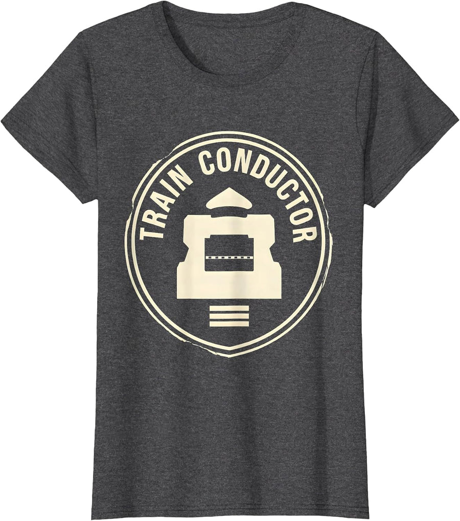 Women's Train Conductor Costume Halloween Funny Train Engineer T-Shirt - Dark Heather Grey