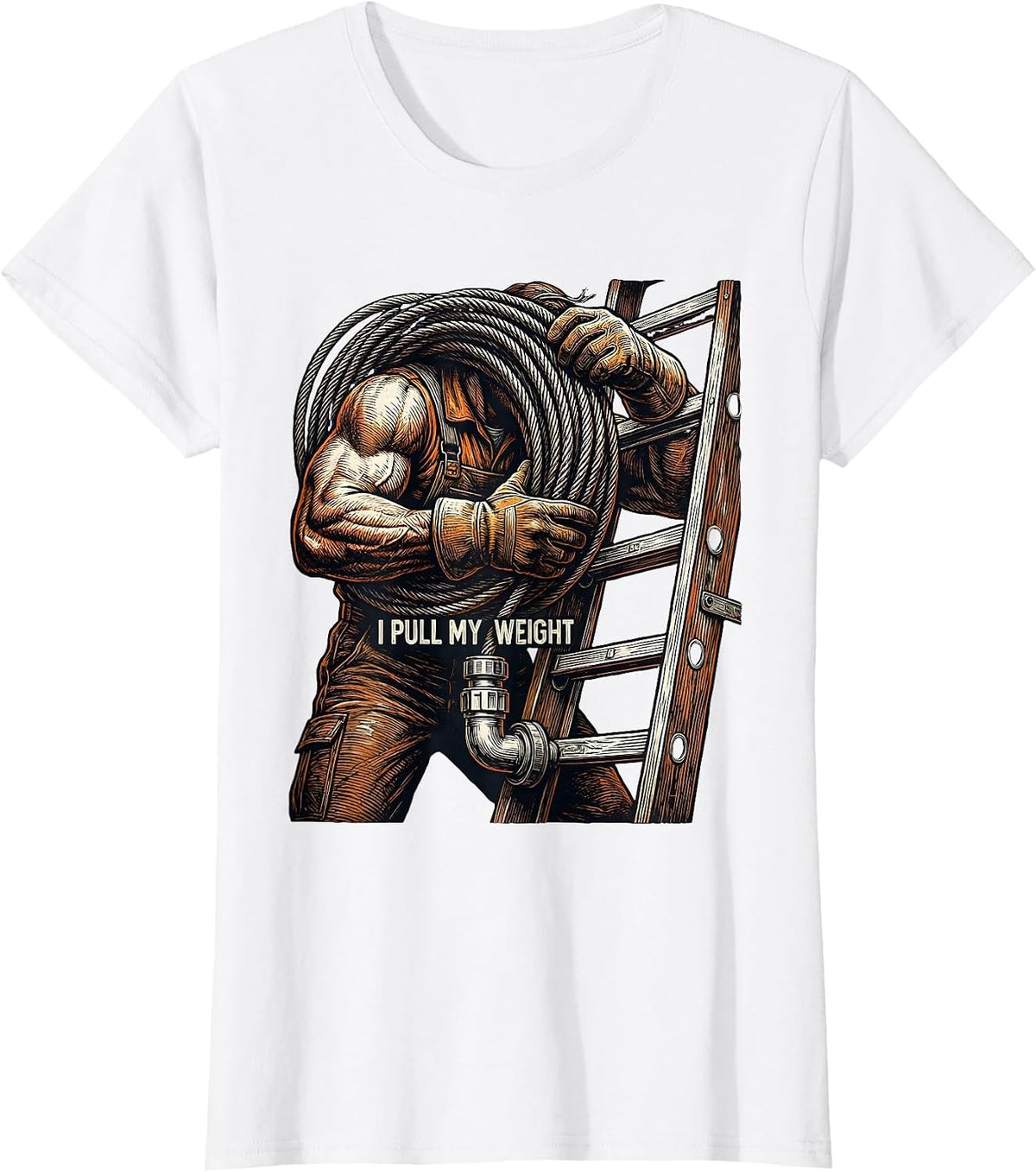 Women's I Pull My Weight Funny Electrician Lineman Vintage Humor T-Shirt - White