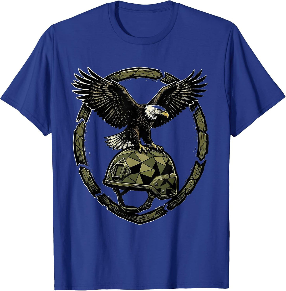 Eagle on Camo Helmet Patriotic Graphic T-Shirt - Royal Blue