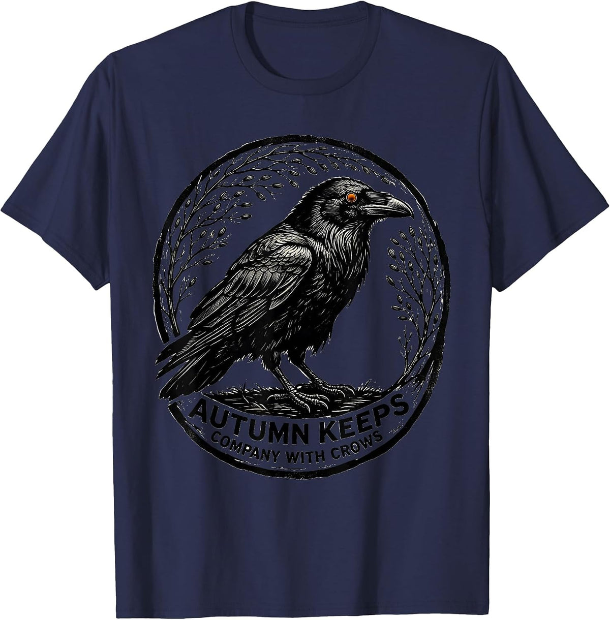 Autumn Keeps Company With Crows Gothic Nature Bird Lover T-Shirt - Navy Blue