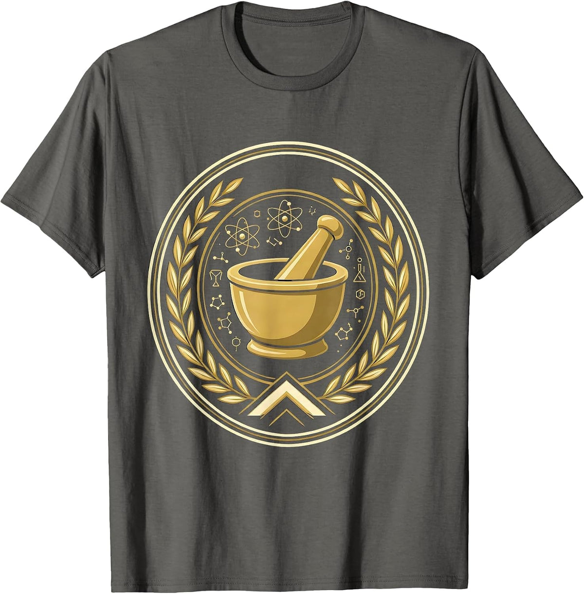 Mortar and Pestle Chemistry Science Illustration T-Shirt - Asphalt Grey