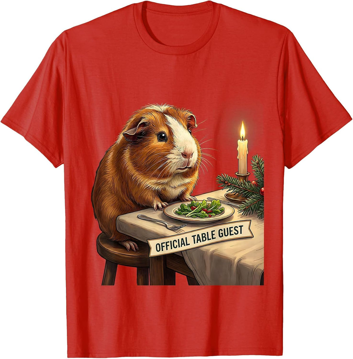 Men's Official Table Guest Funny Guinea Pig Christmas Pet Lover T-Shirt - Red