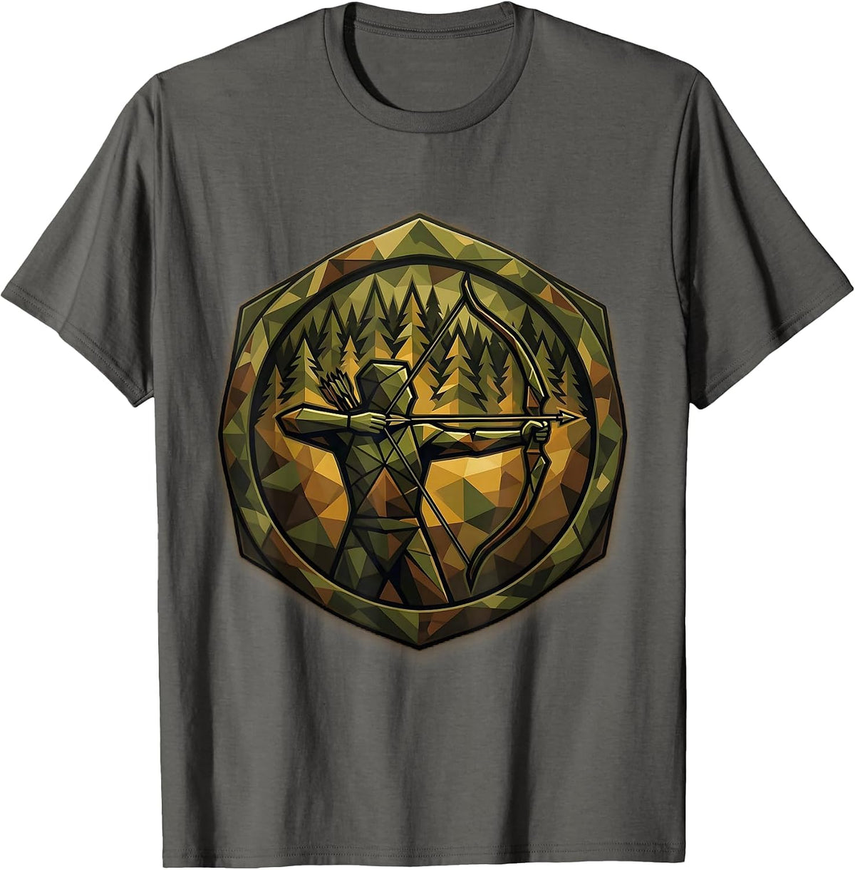 Camo Bowhunter Forest Edge Archery Illustration T-Shirt - Asphalt Grey