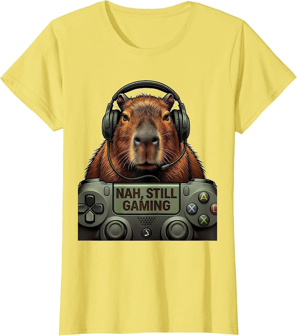 Women's Nah, Still Gaming Funny Capybara Gamer Bruh Meme Humor T-Shirt - Lemon Yellow