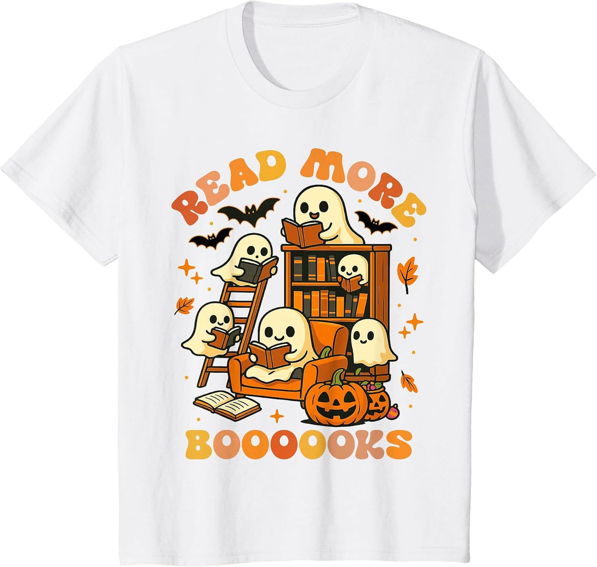 Read More Books Ghost Reading Book Teacher Halloween T-Shirt - White