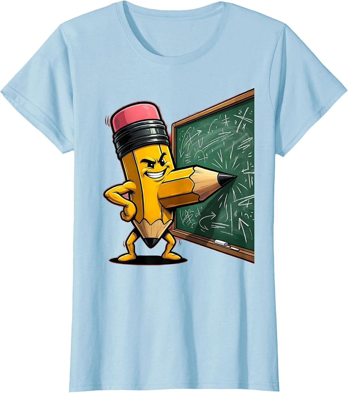Math Teacher Giant Pencil Equation Graphic T-Shirt - Baby Blue