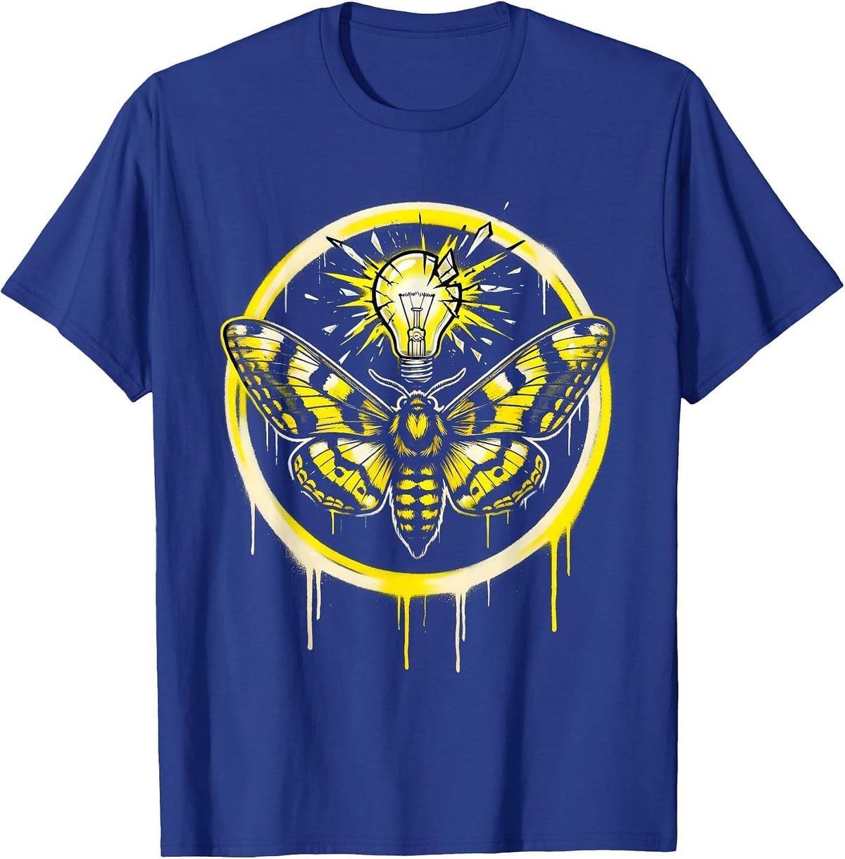 Men's Grunge Moth Shattered Light Bulb Illustration T-Shirt - Royal Blue