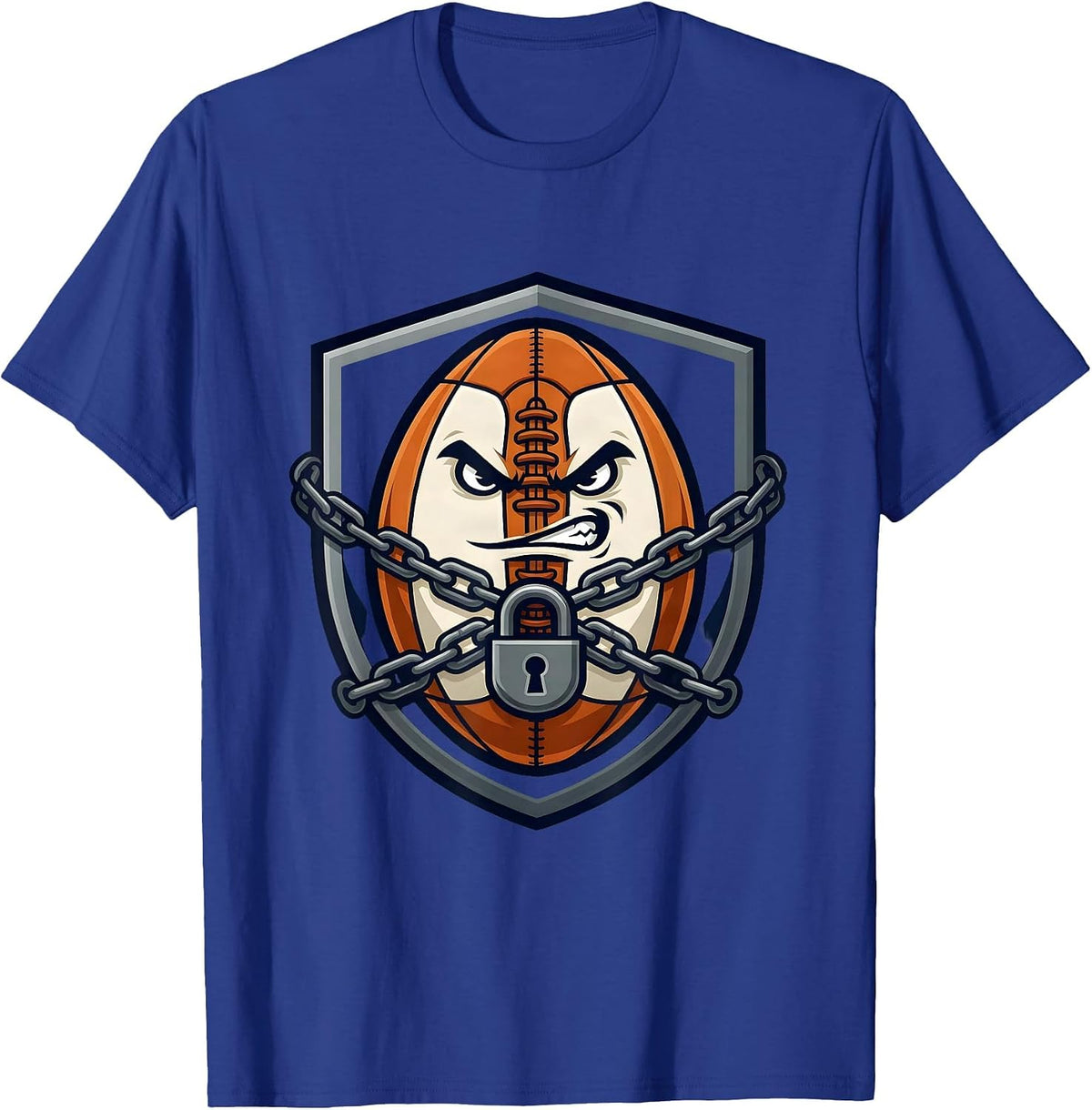 Men's Rugby Ball Wrapped in Chains Graphic Design T-Shirt - Royal Blue
