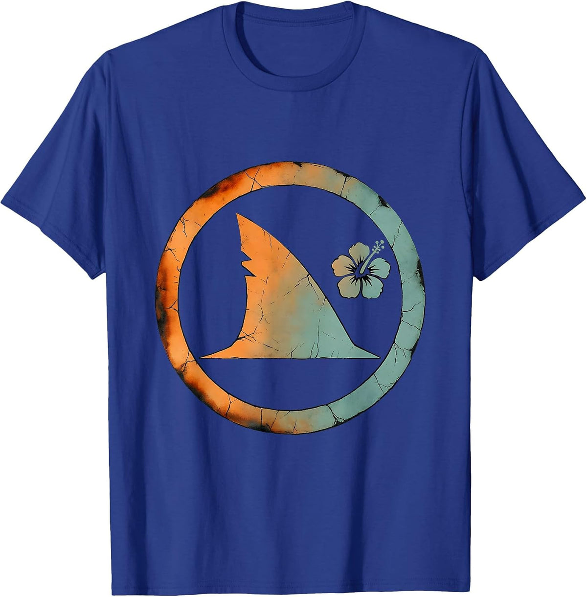 Men's Shark Fin Glassy Ocean Wave Surf Design T-Shirt - Royal Blue