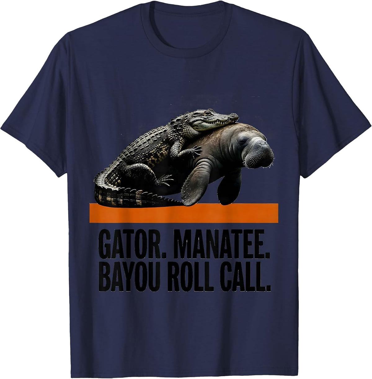 Men's Gator Manatee Bayou Roll Call Brutalist Graphic Gulf Coast T-Shirt - Navy Blue