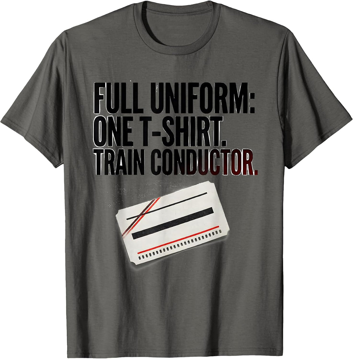 Men's Full Uniform: One T-Shirt. Train Conductor Halloween T-Shirt - Asphalt Grey