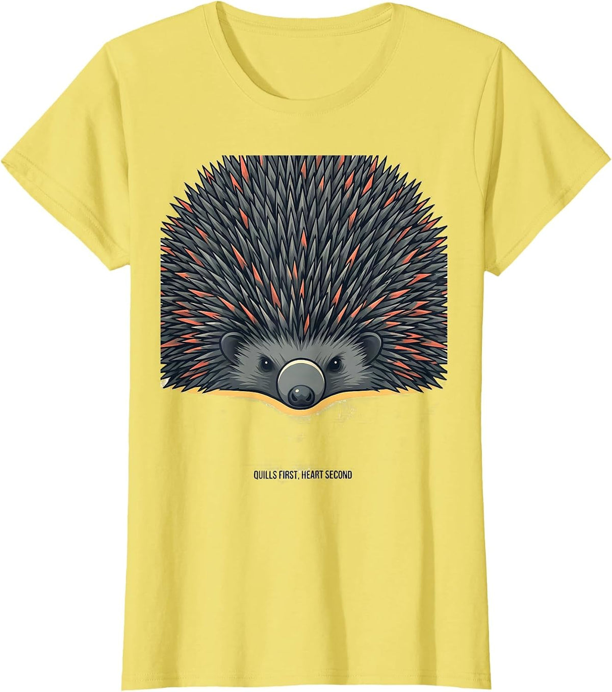Quills First, Heart Second Cute Hedgehog Lover Humor T-Shirt - Lemon Yellow