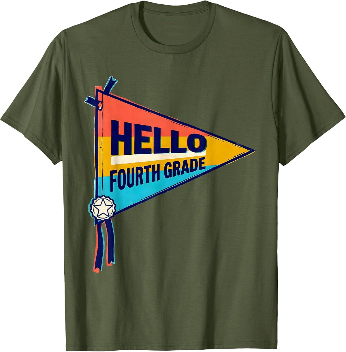 Hello Fourth Grade Tie Dye Back To School Classroom Pennant T-Shirt - Olive Green
