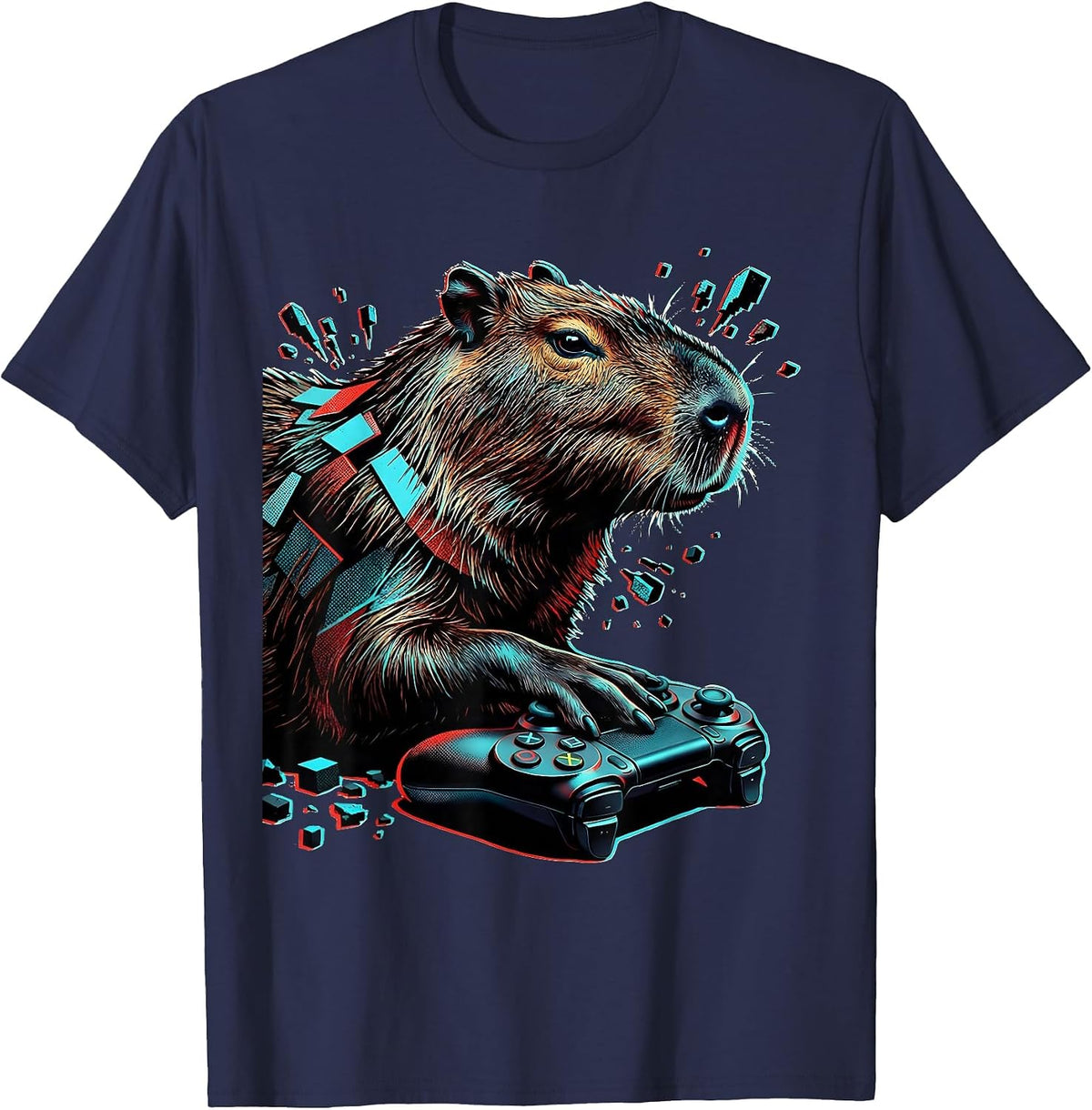 Men's Capybara Gamer Pop Art Animal Humor Kids T-Shirt - Navy Blue