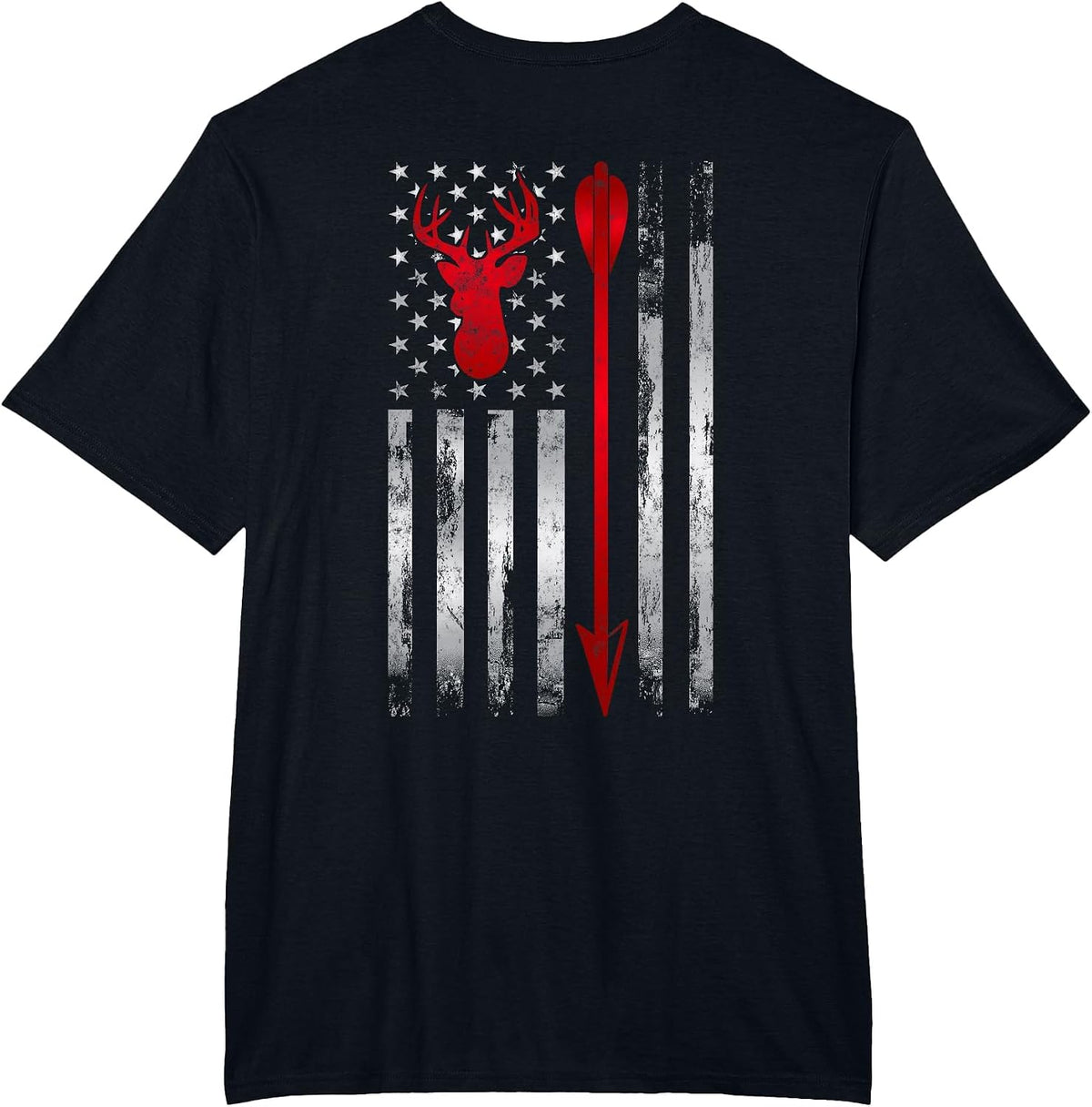 Bowhunter Patriotic American USA Flag Deer Bow Hunting T-Shirt - Black