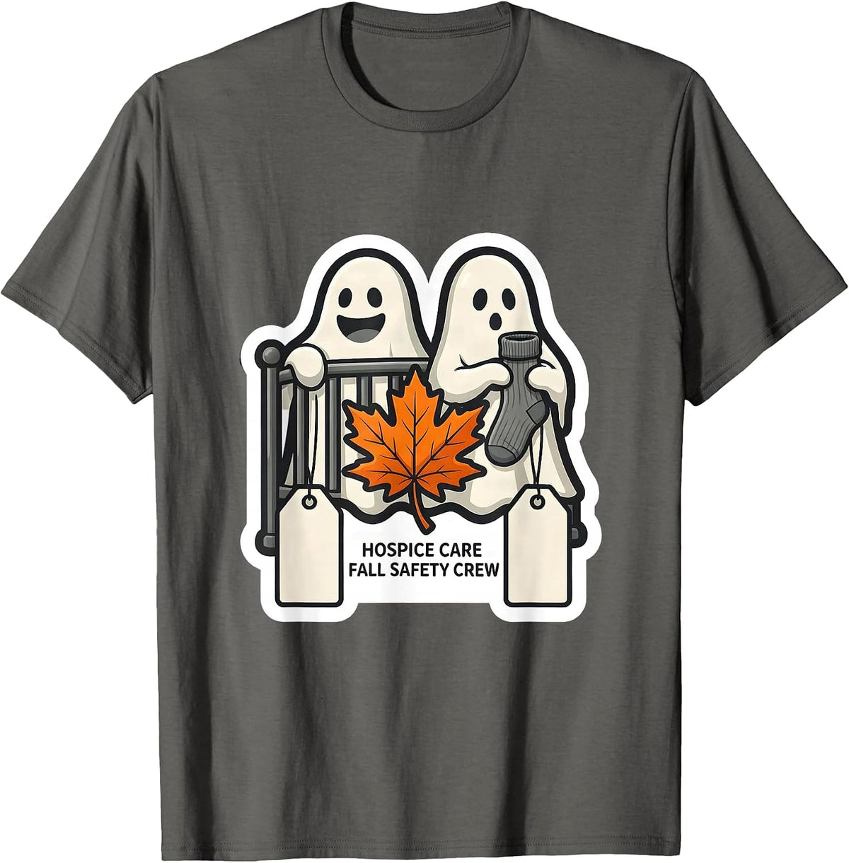 Men's Hospice Care Fall Safety Crew Funny Ghost Fall Prevention T-Shirt - Asphalt Grey