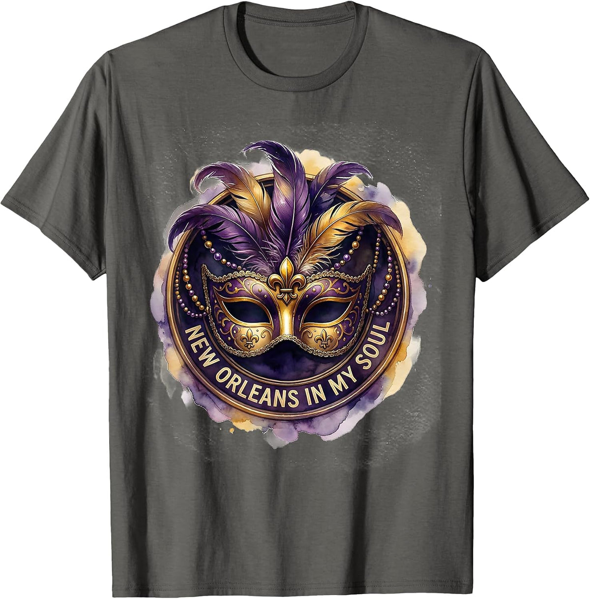 Men's New Orleans In My Soul Mardi Gras Design T-Shirt - Asphalt Grey